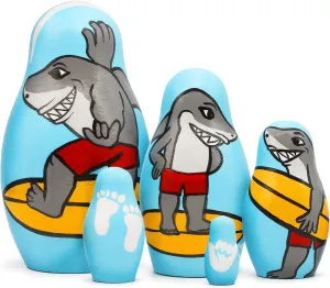 - Surf Coastal Decor for Home - fruitfulness redwing philosophy lapse hatch Surfer Gifts for Shark Lovers AEVVV Shark Surfer Nesting Dolls Set 5 pcs - Matryoshka Stacking Dolls Wooden Shark Figurines 