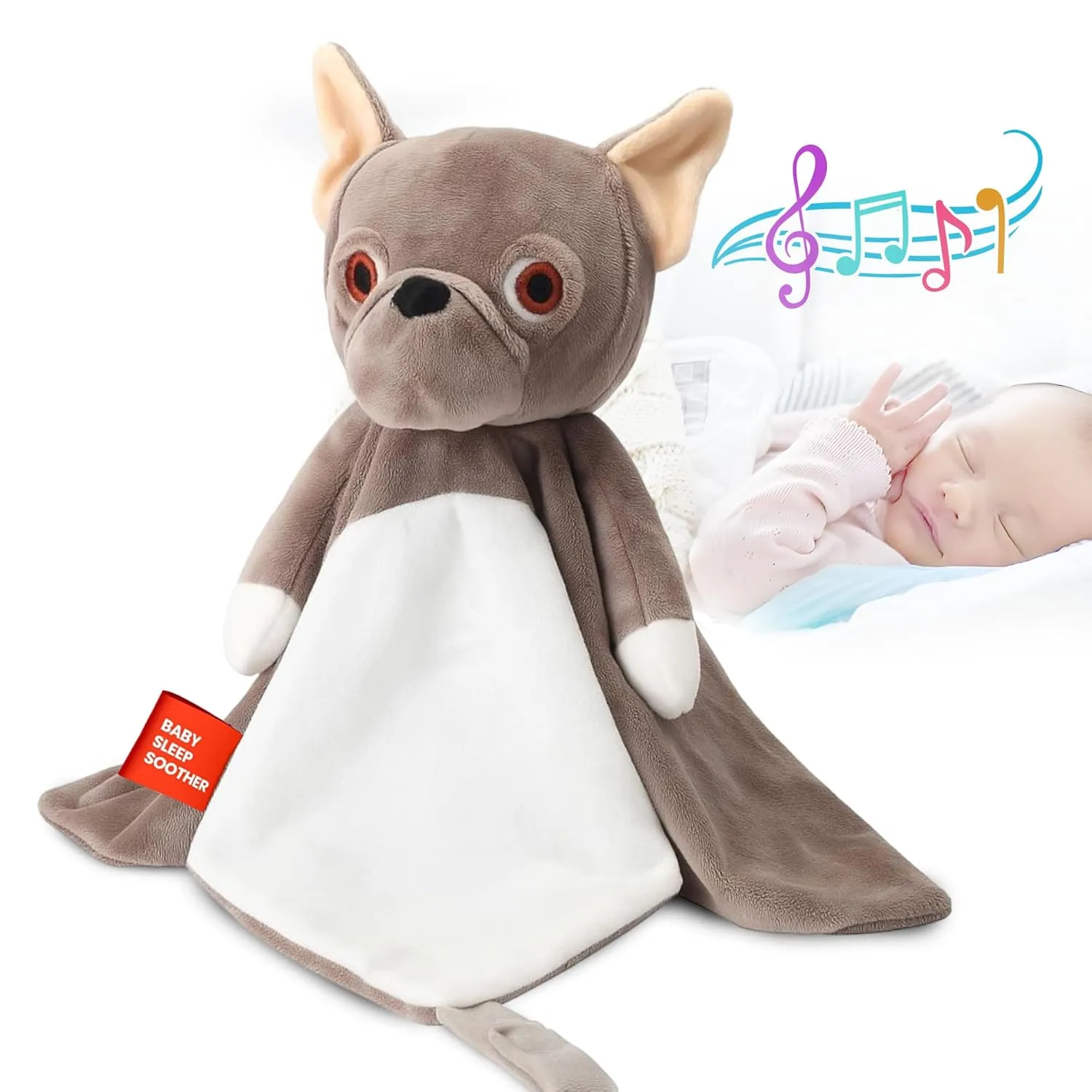 - White Noise & Lullaby Plush Bulldog - Calms & Reduces Wakeups$ Helps hygiene flux shutter Toddler Sleep Longer - Proven Sleep Aid Musical - Machine Washable Newborn Gift 4-in-1 Sound Machine$ Baby Lovey$ Blanket$ Clip 