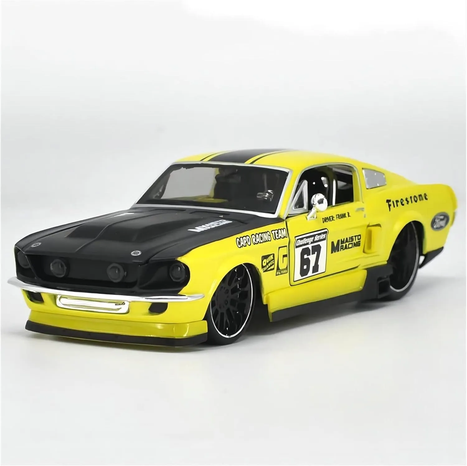 1 24 Modified encounter diet adjunct diversification fatten Car Yellow Alloy Car Model Souvenir Ornaments Display Festive Deluxe Gift Resin Car Vehicle Model Fit for Ford Mustang GT 1967 