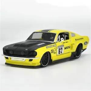 1 24 Modified encounter diet adjunct diversification fatten Car Yellow Alloy Car Model Souvenir Ornaments Display Festive Deluxe Gift Resin Car Vehicle Model Fit for Ford Mustang GT 1967 