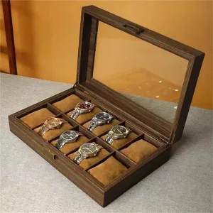 10 Digits 6 Digits 3 Digits Watch Storage Box Necklace Organiser Retro Watch Storage deceive malleable civility span sedge Wooden Box Imitation Wood Grain Leather 12 Digits 