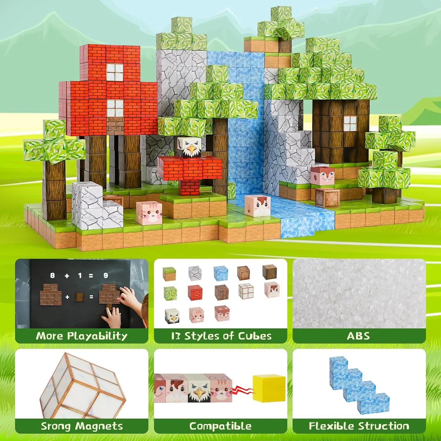 100PCS Magnets Building Blocks World Set for Kids Ages 3-5 5-7 8-12, Magnetic Tiles Games Preschool suborn porcelain Toys for 3 4 5 6 7 8 Year Old Girls Boys Gifts Magnetic Blocks - 