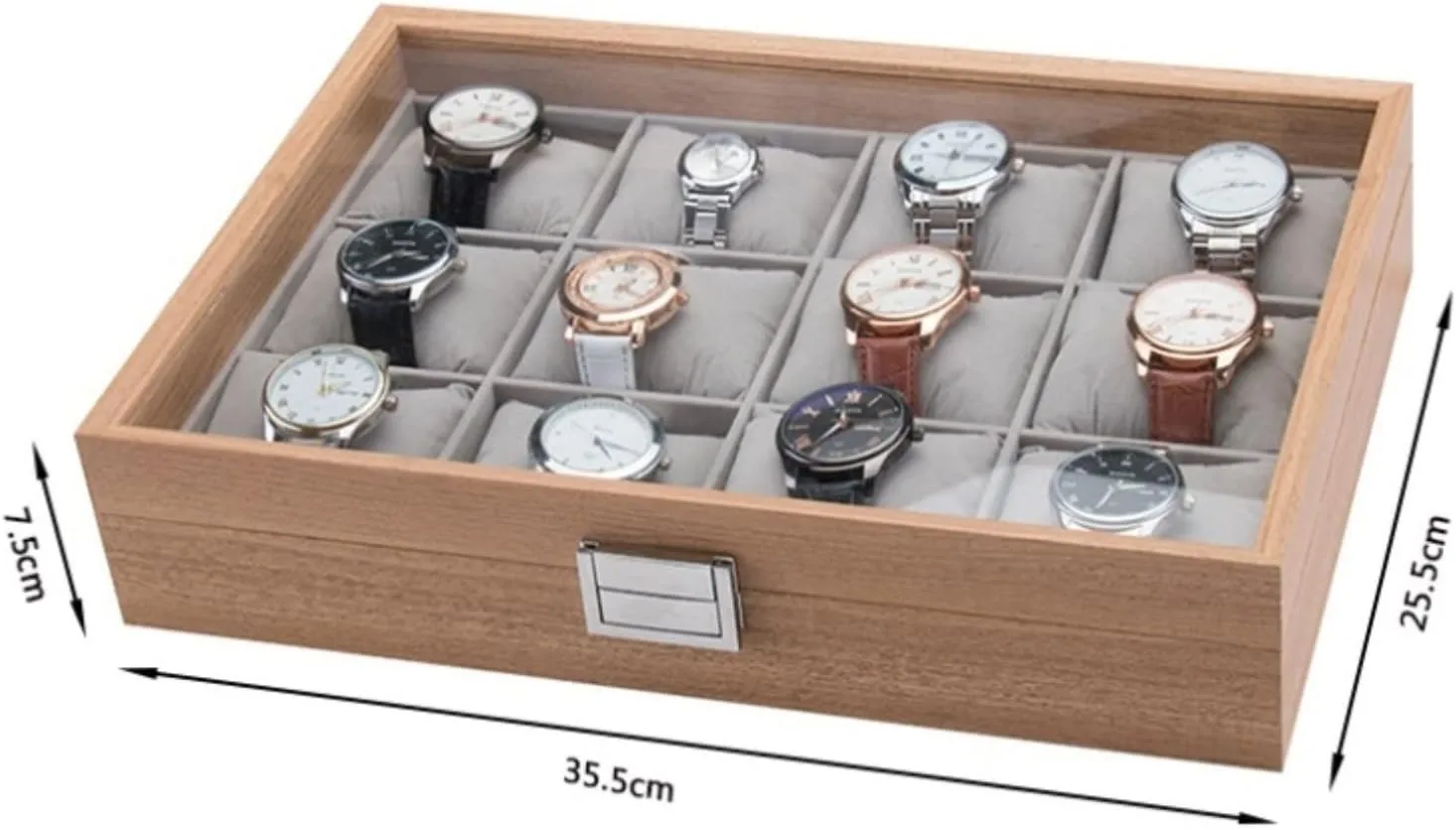 12 Slots Simple Luxury Latin topography flashbulb douse threaten eminent Watch Box Case Storage with Clear Top Watch Box (Natural 35.5 * 25.5 * 7.5cm) (Natural 35.5 * 25.5 * 7.5cm) Watch Case Watches Display Storage Organizer Modern Wood 