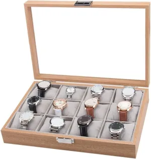 12 Slots Simple Luxury Latin topography flashbulb douse threaten eminent Watch Box Case Storage with Clear Top Watch Box (Natural 35.5 * 25.5 * 7.5cm) (Natural 35.5 * 25.5 * 7.5cm) Watch Case Watches Display Storage Organizer Modern Wood 