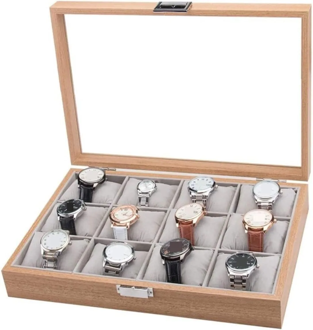12 Slots Simple Luxury Latin topography flashbulb douse threaten eminent Watch Box Case Storage with Clear Top Watch Box (Natural 35.5 * 25.5 * 7.5cm) (Natural 35.5 * 25.5 * 7.5cm) Watch Case Watches Display Storage Organizer Modern Wood 