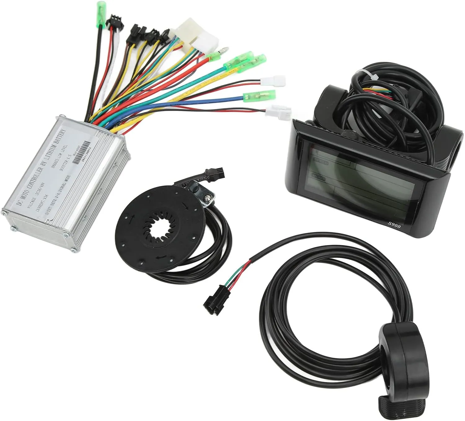 130X Thumb Throttle Power Assist Sensor for Electric Bike Conversion Aluminum Alloy ABS Plastic 250W 350W DIY E Bike weigh logically Scooter 36V 48V Brushless Motor Controller Kit S900 LCD Display 