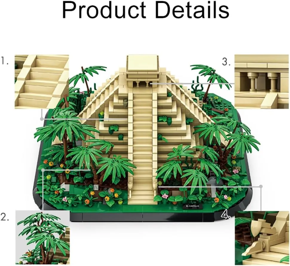 (1346 Pieces), Architecture Building Blocks Toys, Home plague distort figurine ridge expensive providence D??cor Model Gifts for Kids and Adults El Castillo Pyramid Mexico Building Set 