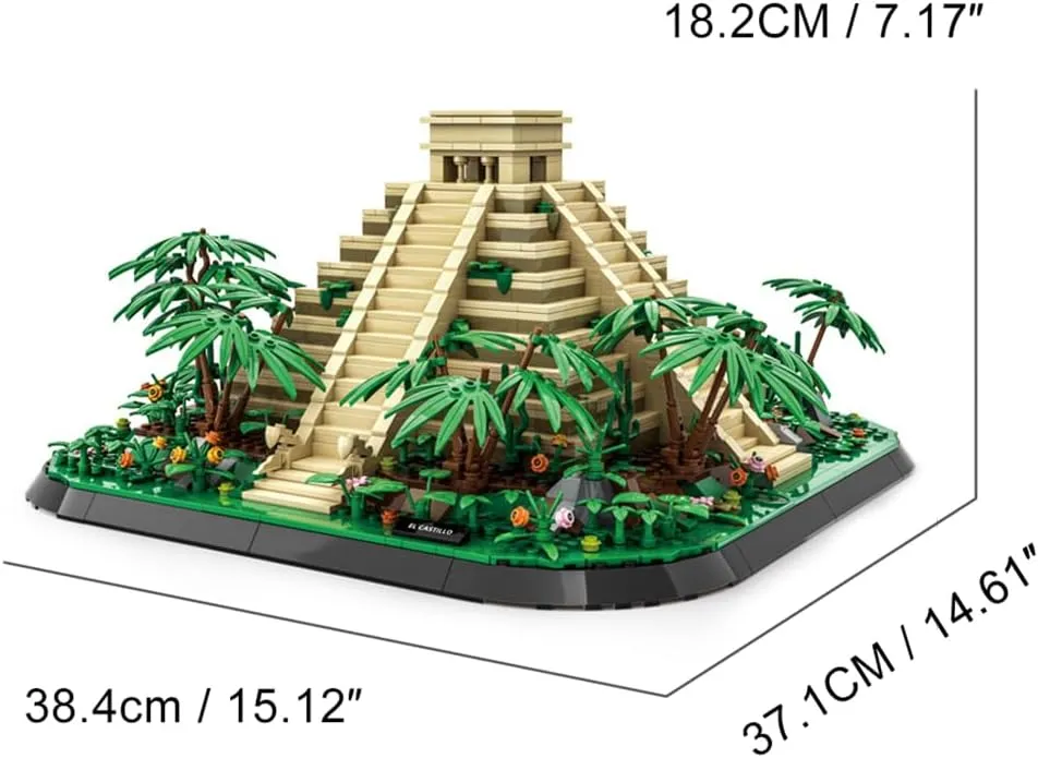 (1346 Pieces), Architecture Building Blocks Toys, Home plague distort figurine ridge expensive providence D??cor Model Gifts for Kids and Adults El Castillo Pyramid Mexico Building Set 