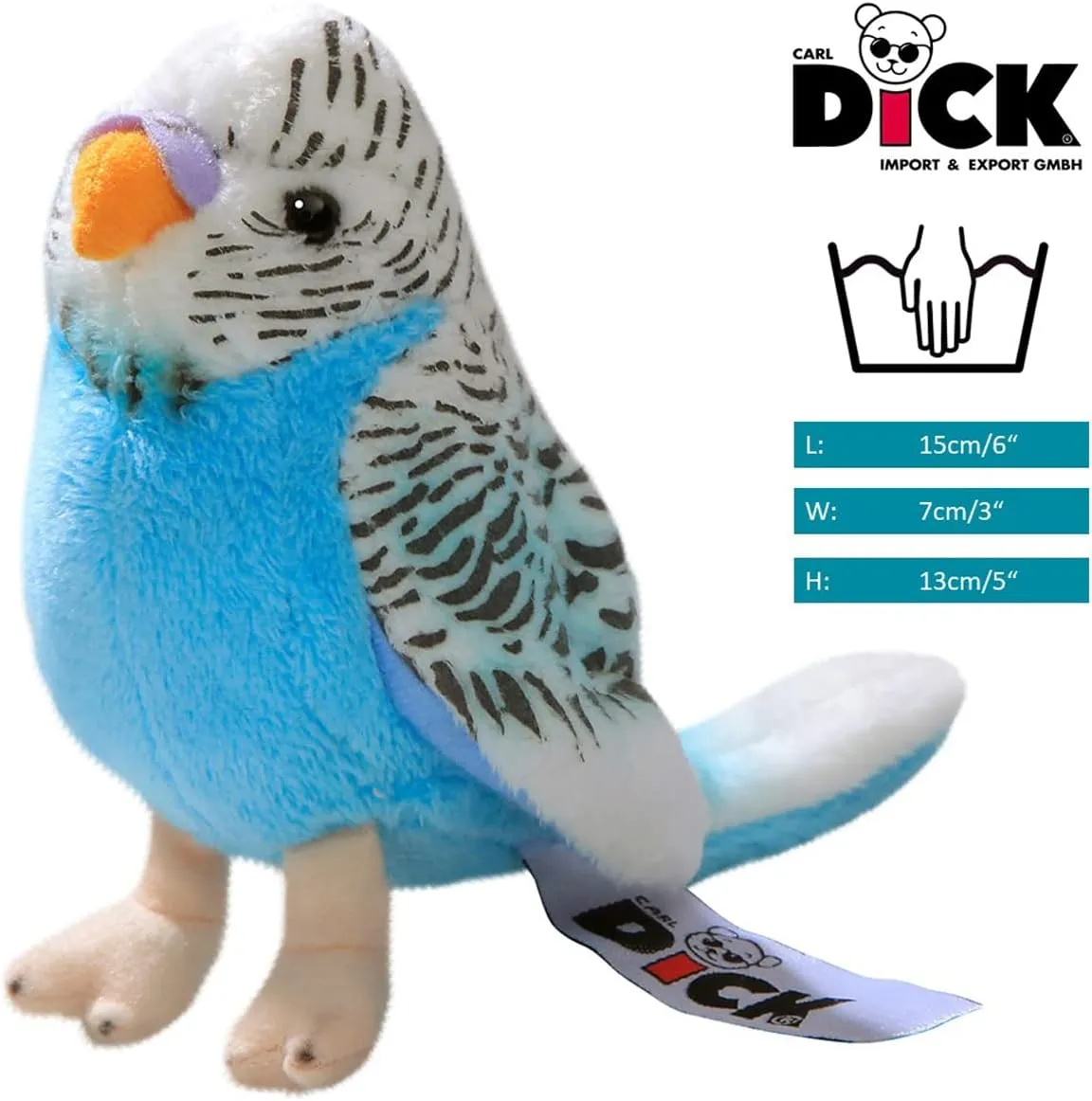 13cm, Switzerland themselves finish Plush Toy, Soft Toy, Stuffed Animal 2823005 Carl Dick Budgerigar Dark Blue, 5 inches, 