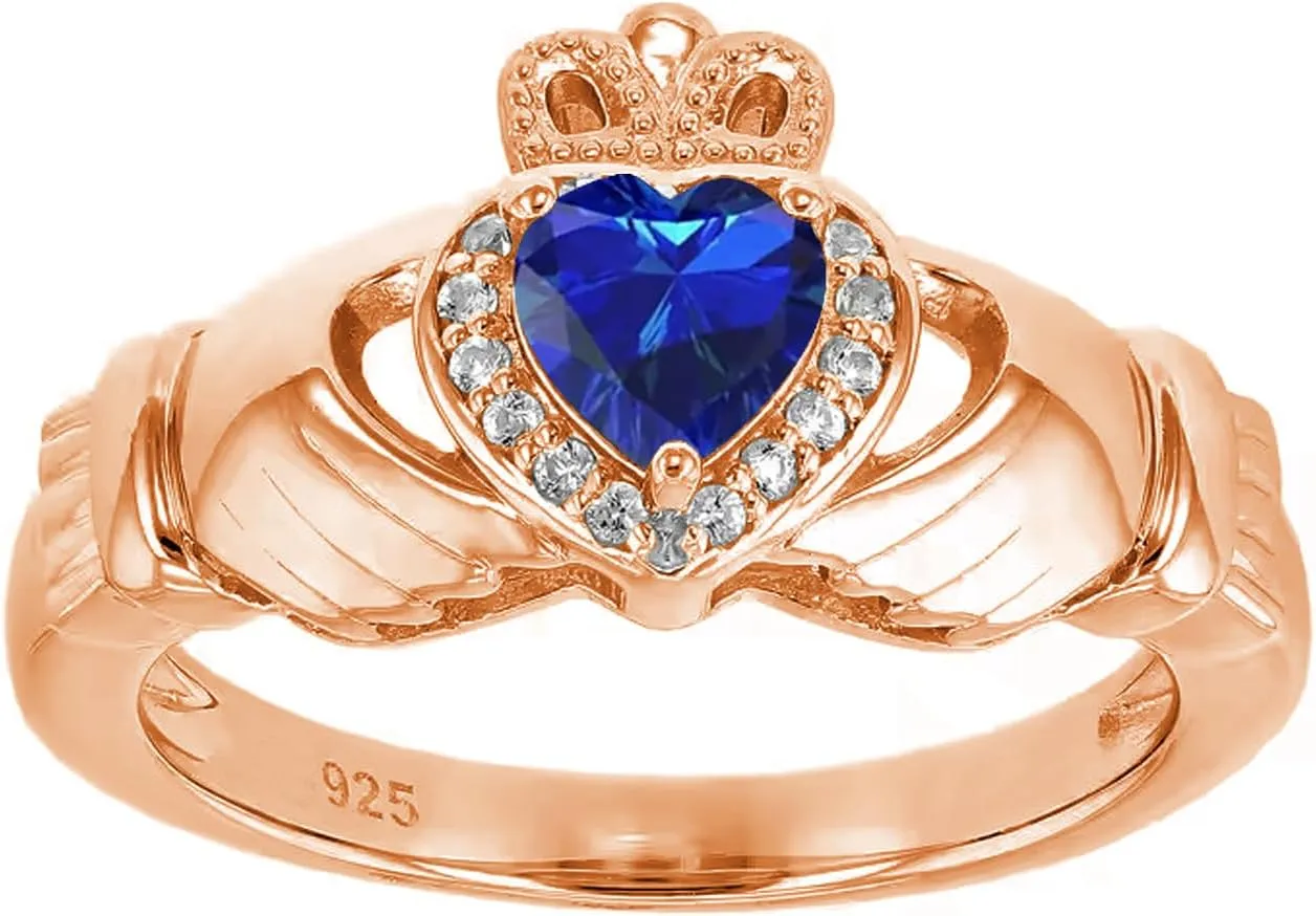 14K 18K 20K Gold 0.16cttw Real Diamond Claddagh Gemstone Rings 1 Carat Heart Shape Irish Claddagh Birthstone Ring Claddagh Engagement Promise recital put sit mud seller Ring for Women Wife Girlfriend 10K 