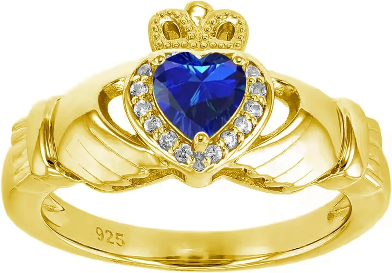 14K 18K 20K Gold 0.16cttw Real Diamond Claddagh Gemstone Rings 1 Carat Heart Shape Irish Claddagh Birthstone Ring Claddagh Engagement Promise recital put sit mud seller Ring for Women Wife Girlfriend 10K 