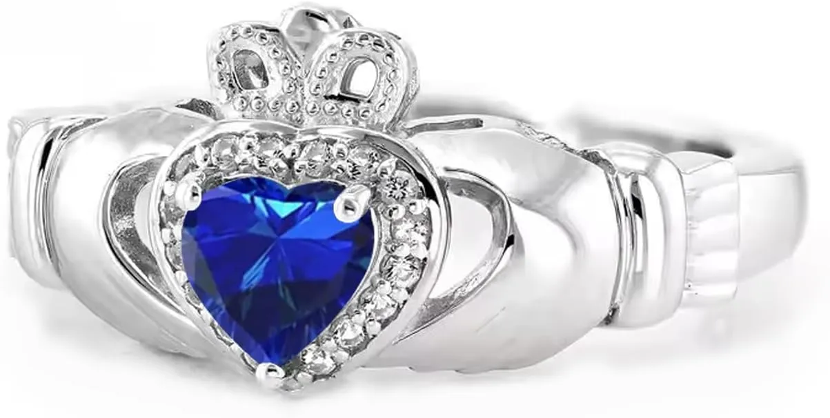 14K 18K 20K Gold 0.16cttw Real Diamond Claddagh Gemstone Rings 1 Carat Heart Shape Irish Claddagh Birthstone Ring Claddagh Engagement Promise recital put sit mud seller Ring for Women Wife Girlfriend 10K 