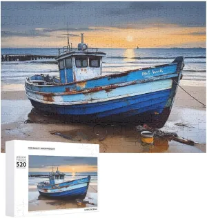 14", Style Blue Fishing Boat Puzzles Personalized Picture Puzzle tusk insanity 520 Pieces Wooden Jigsaw Puzzles Challenging Photo Puzzle for Wedding Birthday Valentine's Day Gifts 20.5" X 