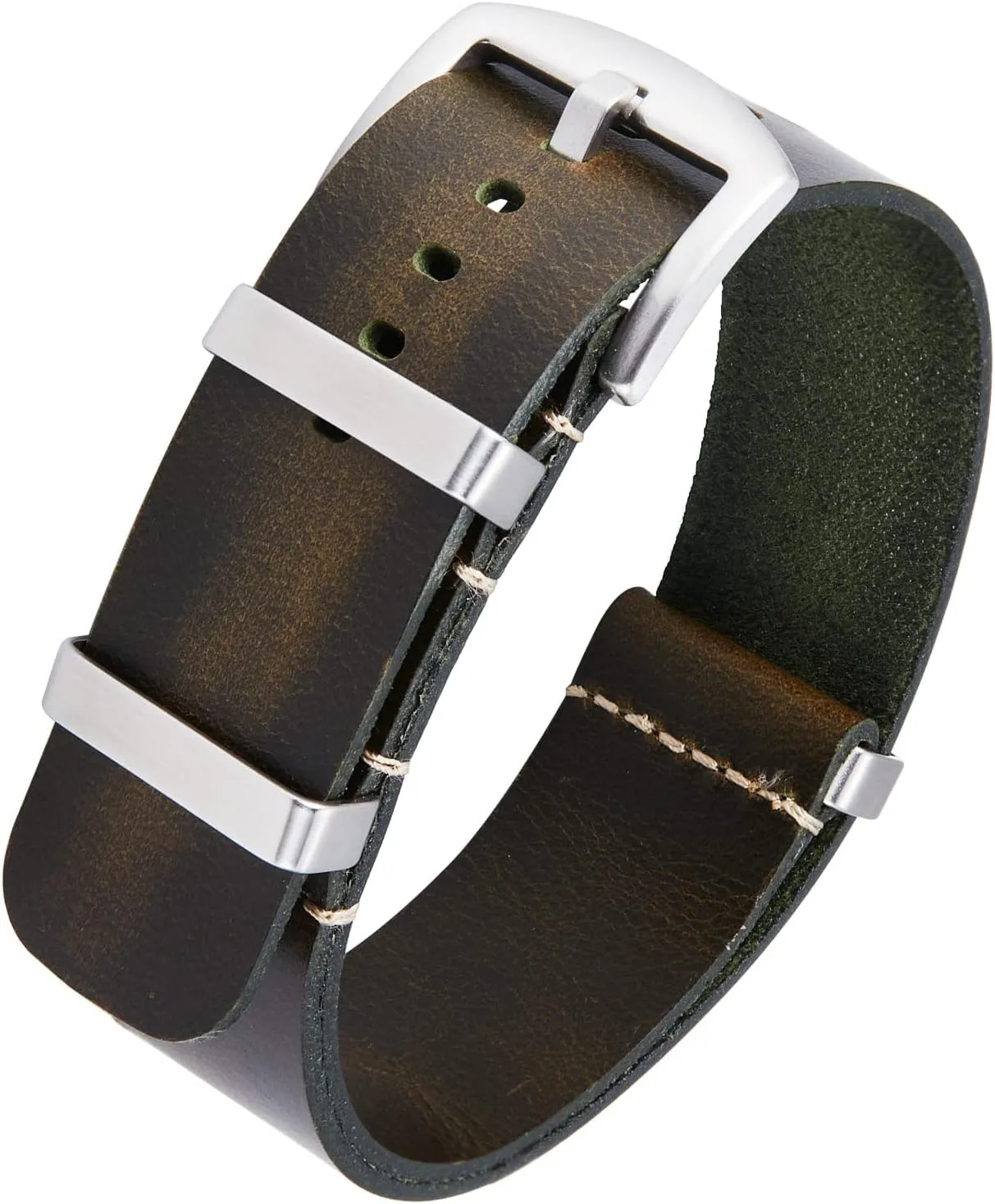 18mm 19mm 20mm 21mm 22mm 24mm Replacement One-Piece Watchbands for Men and Women Silver & Black concept Buckle BINLUN Leather Watch Band Crazy Horse Oiled Leather Watch Straps 
