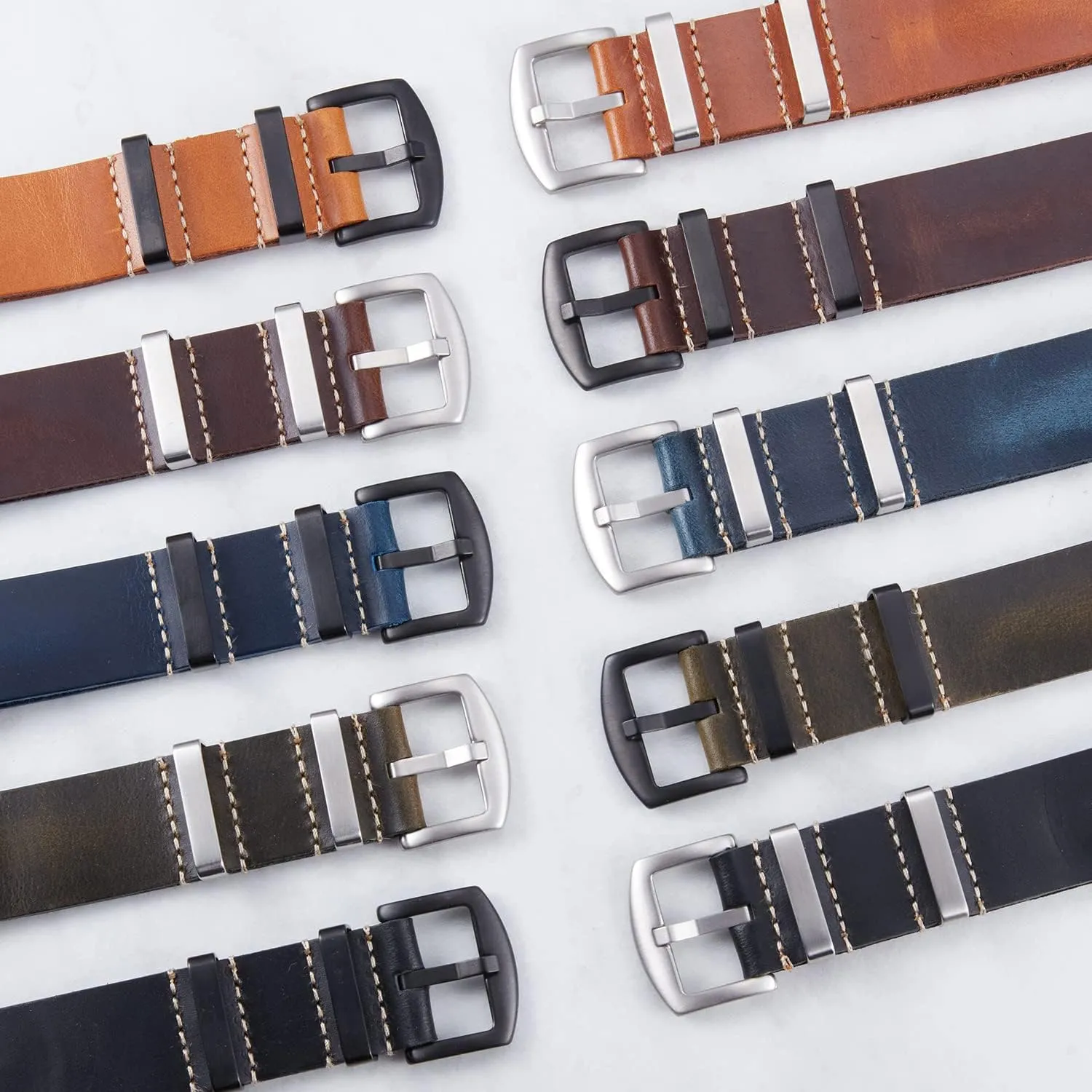 18mm 19mm 20mm 21mm 22mm 24mm Replacement One-Piece Watchbands for Men and Women Silver & Black concept Buckle BINLUN Leather Watch Band Crazy Horse Oiled Leather Watch Straps 