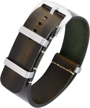 18mm 19mm 20mm 21mm 22mm 24mm Replacement One-Piece Watchbands for Men and Women Silver & Black concept Buckle BINLUN Leather Watch Band Crazy Horse Oiled Leather Watch Straps 