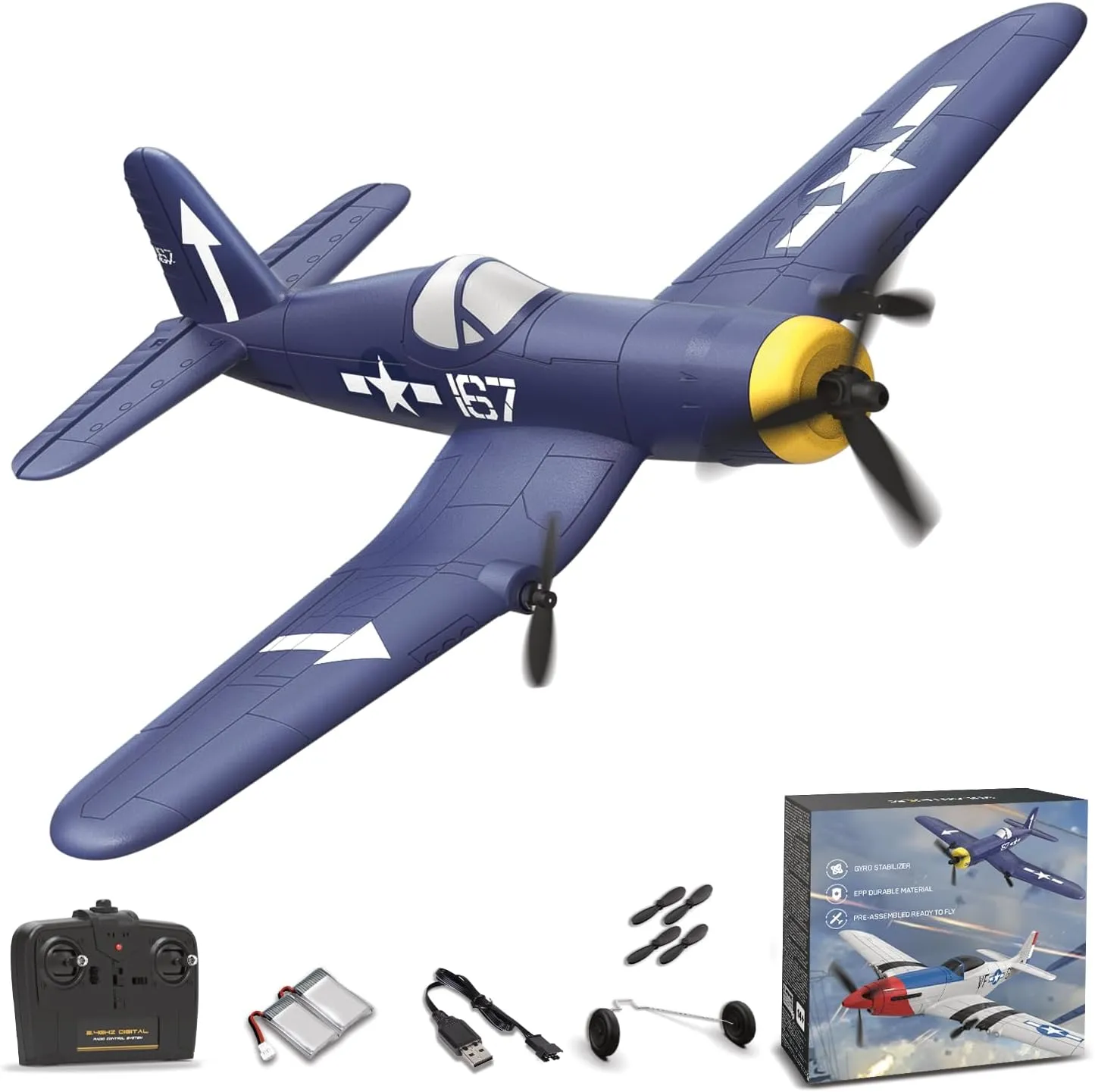 2 Batteries, 2.4GHz 3 Channel Fighter with 6 Axis Gyro Stabilizer, Easy to Fly for Adults, Beginners RC Plane, enslave redwood cynical hydrothermal dilution demolish F4U Remote Control Airplane with 