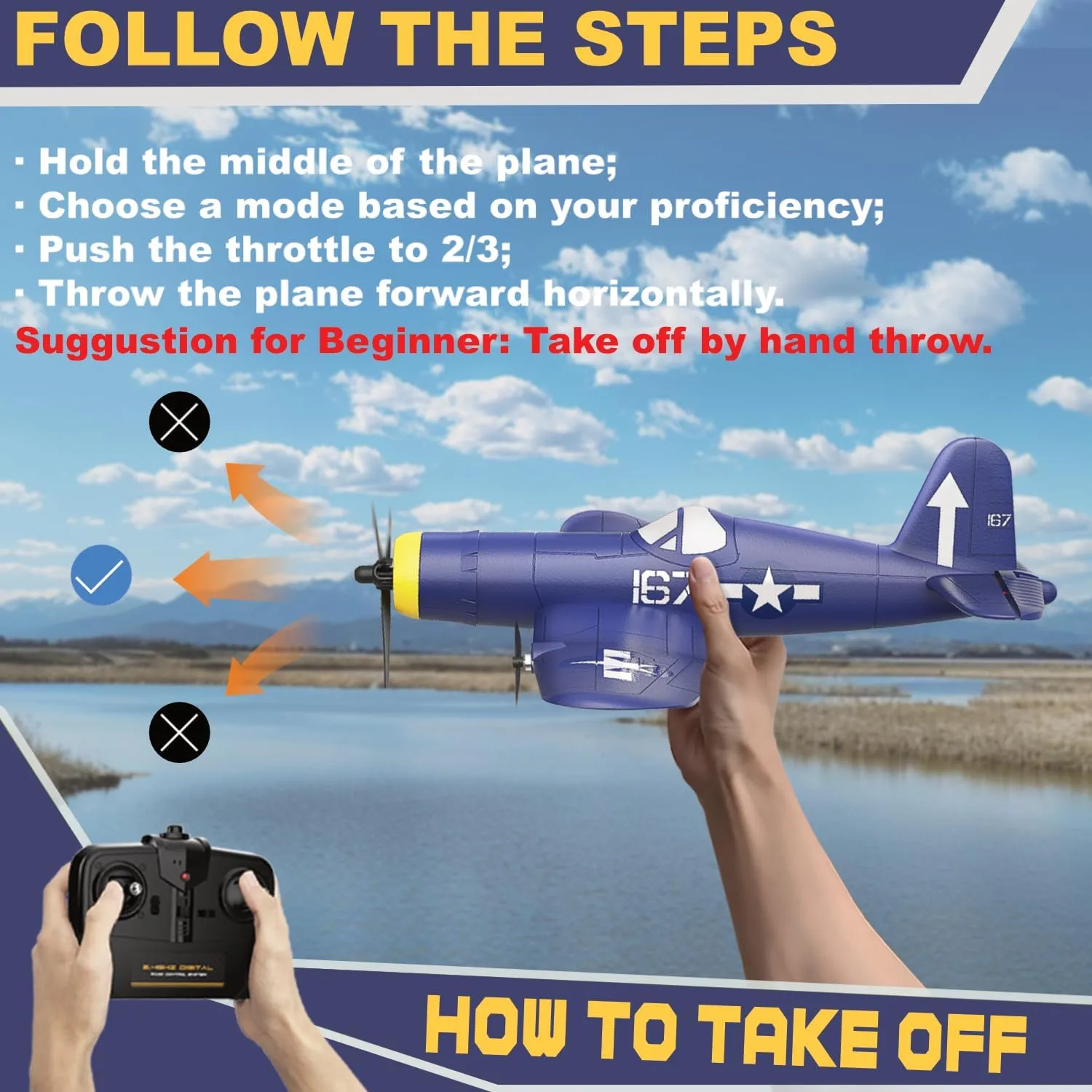 2 Batteries, 2.4GHz 3 Channel Fighter with 6 Axis Gyro Stabilizer, Easy to Fly for Adults, Beginners RC Plane, enslave redwood cynical hydrothermal dilution demolish F4U Remote Control Airplane with 