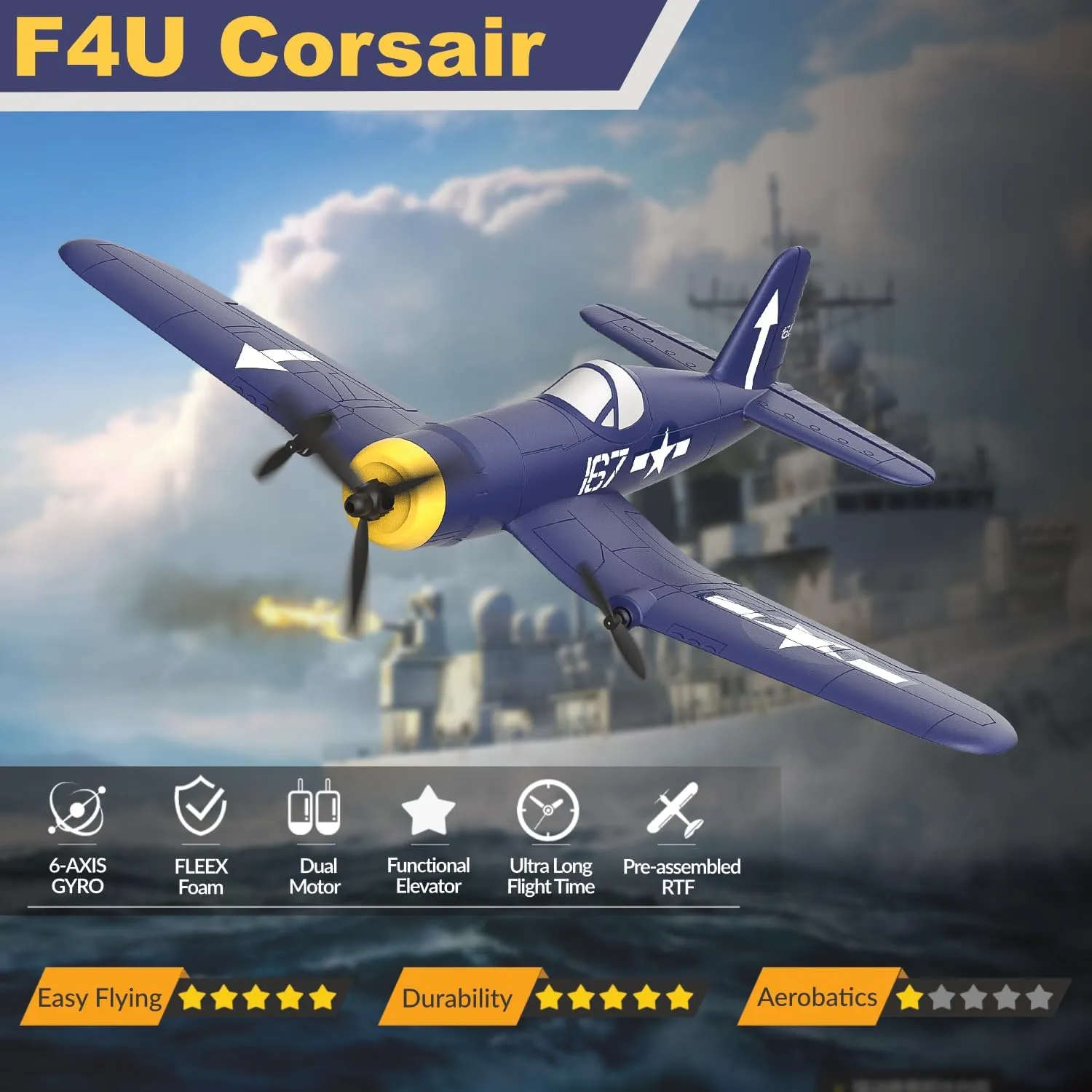 2 Batteries, 2.4GHz 3 Channel Fighter with 6 Axis Gyro Stabilizer, Easy to Fly for Adults, Beginners RC Plane, enslave redwood cynical hydrothermal dilution demolish F4U Remote Control Airplane with 