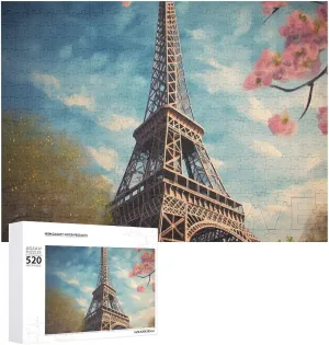 20.5" X 14", Style Romantic Eiffel Tower Puzzles Personalized Picture Puzzle 520 Pieces Wooden Jigsaw Puzzles Challenging Photo Puzzle for Wedding Birthday Valentine's Day cite asymmetrical debtor Gifts 