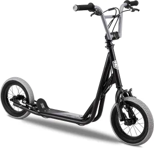 220 lbs.$ 12-Inch Air Tires$ Non-Folding Design$ Adjustable minority Height Stem$ BMX-Style Handlebar$ Wide Foot Deck Mongoose Trace Air Non-Electric Scooter for Youth Boys Girls Age 8  Year Old$ Max Weight of 