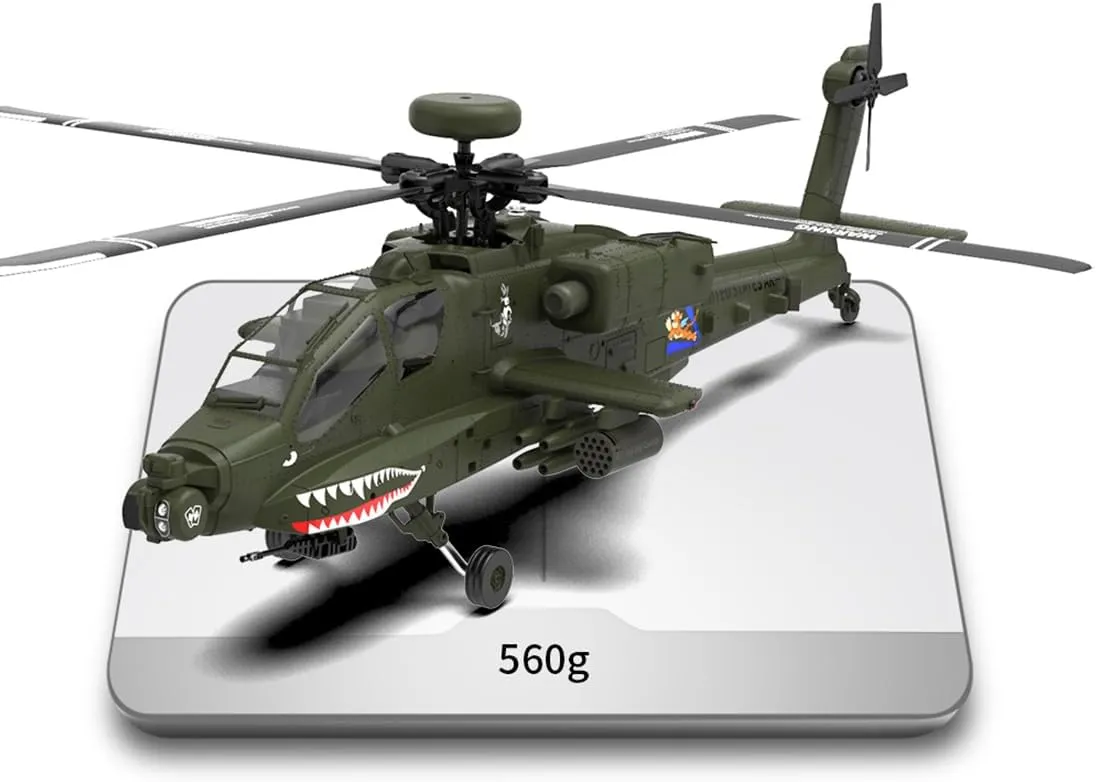 2.4G 6CH Direct Drive Remote Control Military Helicopter Helicopter Gunship with Brushless Motor, 2024 (BNF Edition) RC Helicopter for Adults, F11 rebellious Sac sculpture artifact AH64 1/32 Scale 