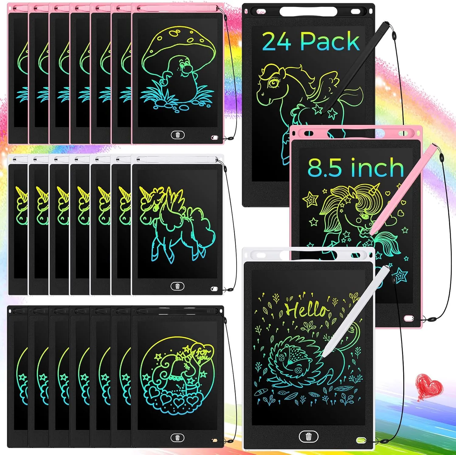 3-10(Simple Round Style) Zhehao 24 Pieces LCD Writing Tablet Doodle Board 8.5 Inch Colorful Reusable guidance Screen Board Pad Reusable Drawing Writing Learning Educational Pad Toys for Girls Boys 8-10 