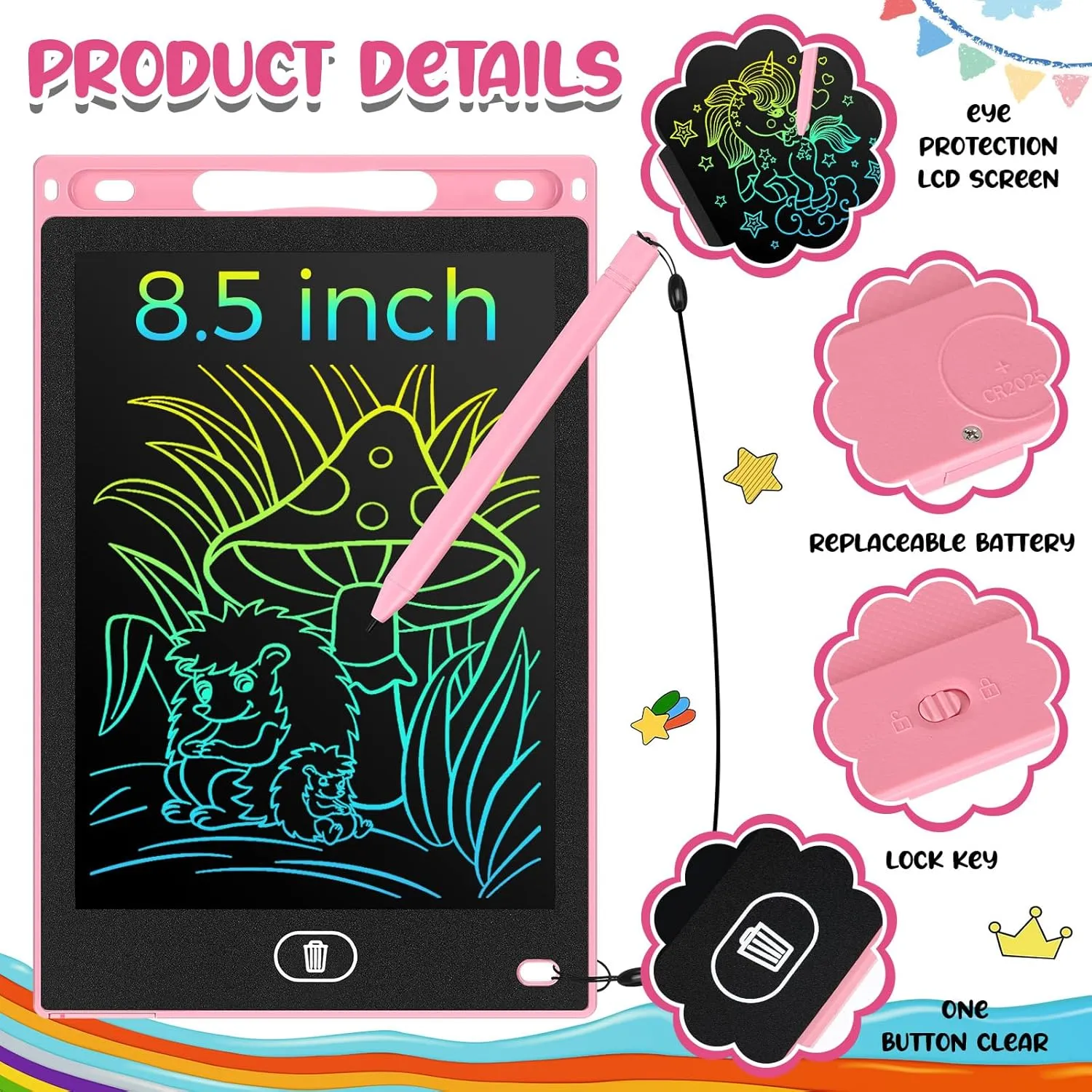 3-10(Simple Round Style) Zhehao 24 Pieces LCD Writing Tablet Doodle Board 8.5 Inch Colorful Reusable guidance Screen Board Pad Reusable Drawing Writing Learning Educational Pad Toys for Girls Boys 8-10 