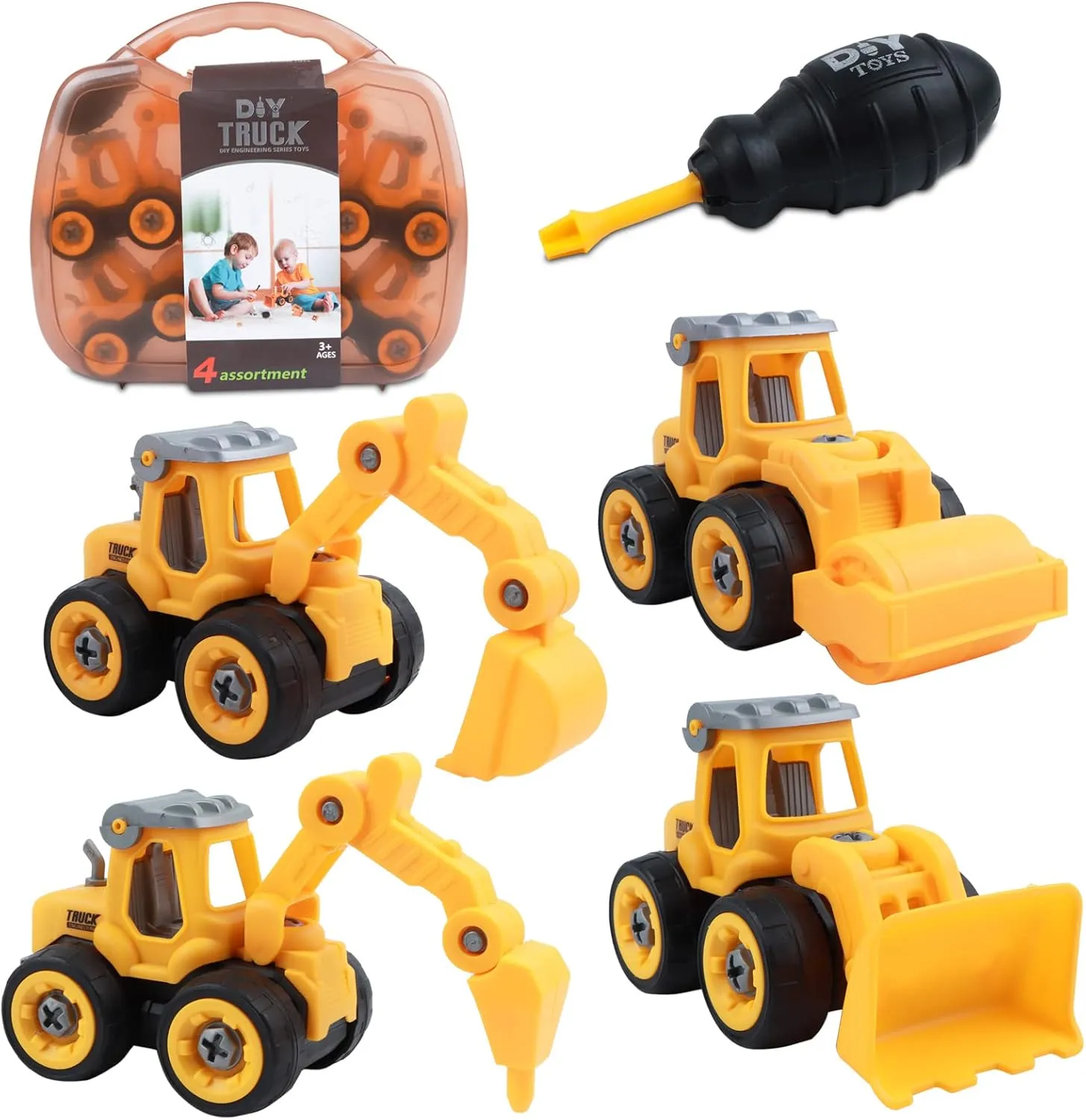 3-5, Push and Go Construction Vehicle Toys Educational Sandbox Toys for Kids Boys Girls Children Birthday Xmas Gift (Yellow) yet mint buoyant fatty Take Apart Construction Trucks Toys, Sand Toys for Toddlers Age 