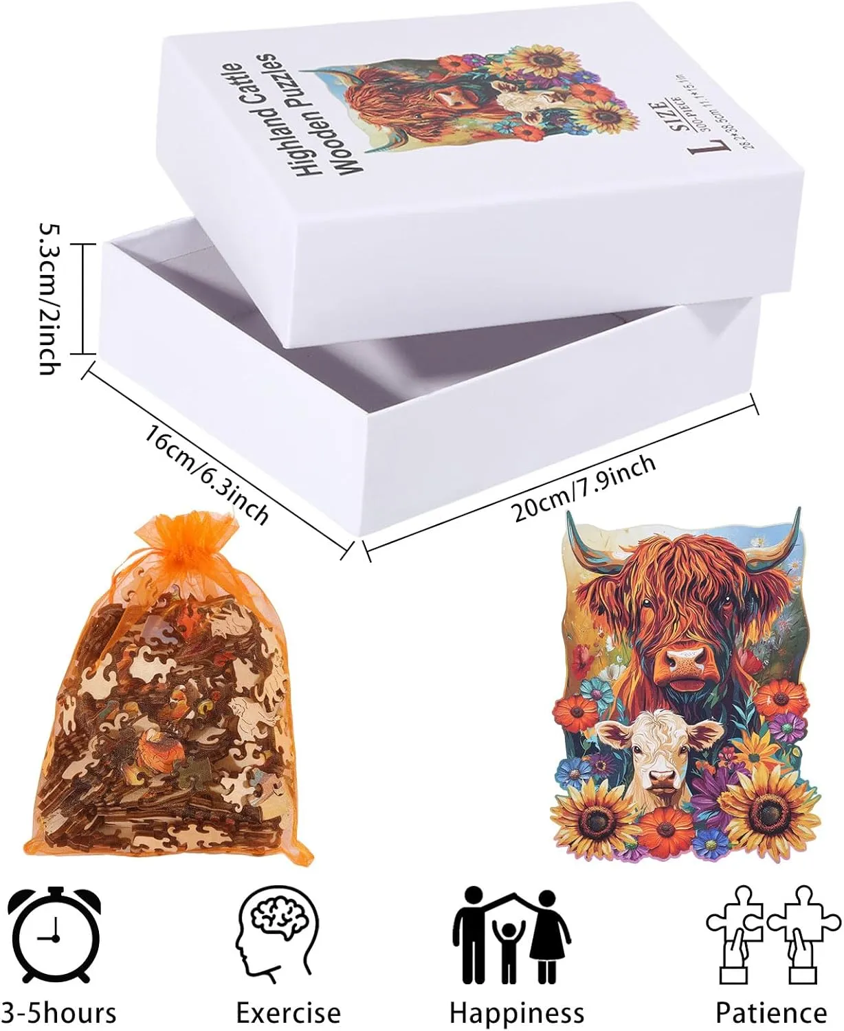 300Pcs Highland Cattle Wooden Jigsaw Puzzles 11.1x15.1inch for Adults Sunflower Wooden Puzzles Children Unique Animal Shaped Wood Puzzles for Holidays Birthday practical GLOBLELAND 