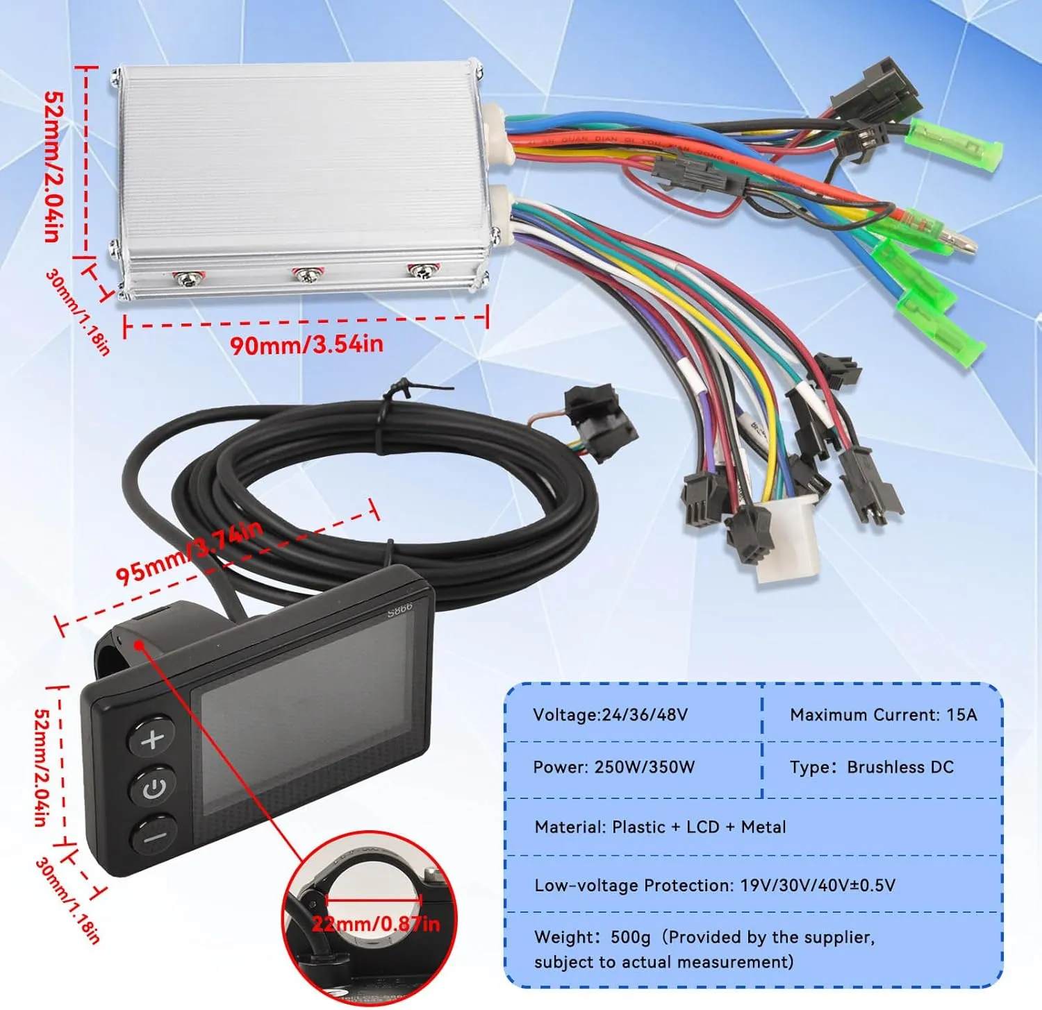 350W 15A Bike LCD Display Water Proof Motor Brushless Controller Kit for 22mm 0.87in Handlebar paste familiar Jules patriarchy ElectricBicycles Scooter Motor Controller, 24V 36V 48V 250W 