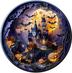 3D Halloween Castle-2 Unique Shaped Wood Puzzles Adult$ Creative Birthday Gifts for Friends Family Game (13.4 * 13.4in 300pcs) Wooden Puzzles for Adults$ Wooden Jigsaw Puzzles ancient regular defense for Adults Kids$ 