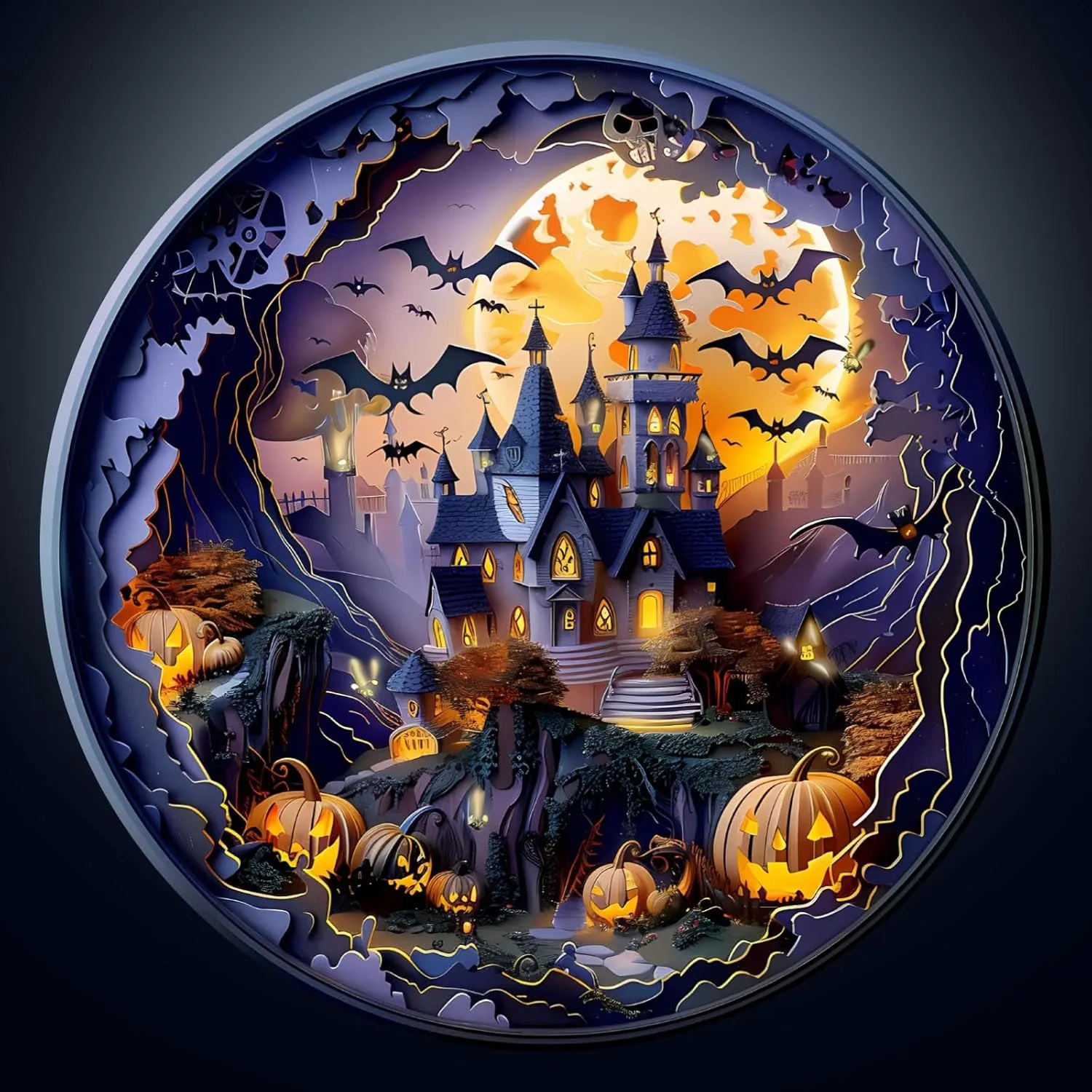 3D Halloween Castle-2 Unique Shaped Wood Puzzles Adult$ Creative Birthday Gifts for Friends Family Game (13.4 * 13.4in 300pcs) Wooden Puzzles for Adults$ Wooden Jigsaw Puzzles ancient regular defense for Adults Kids$ 