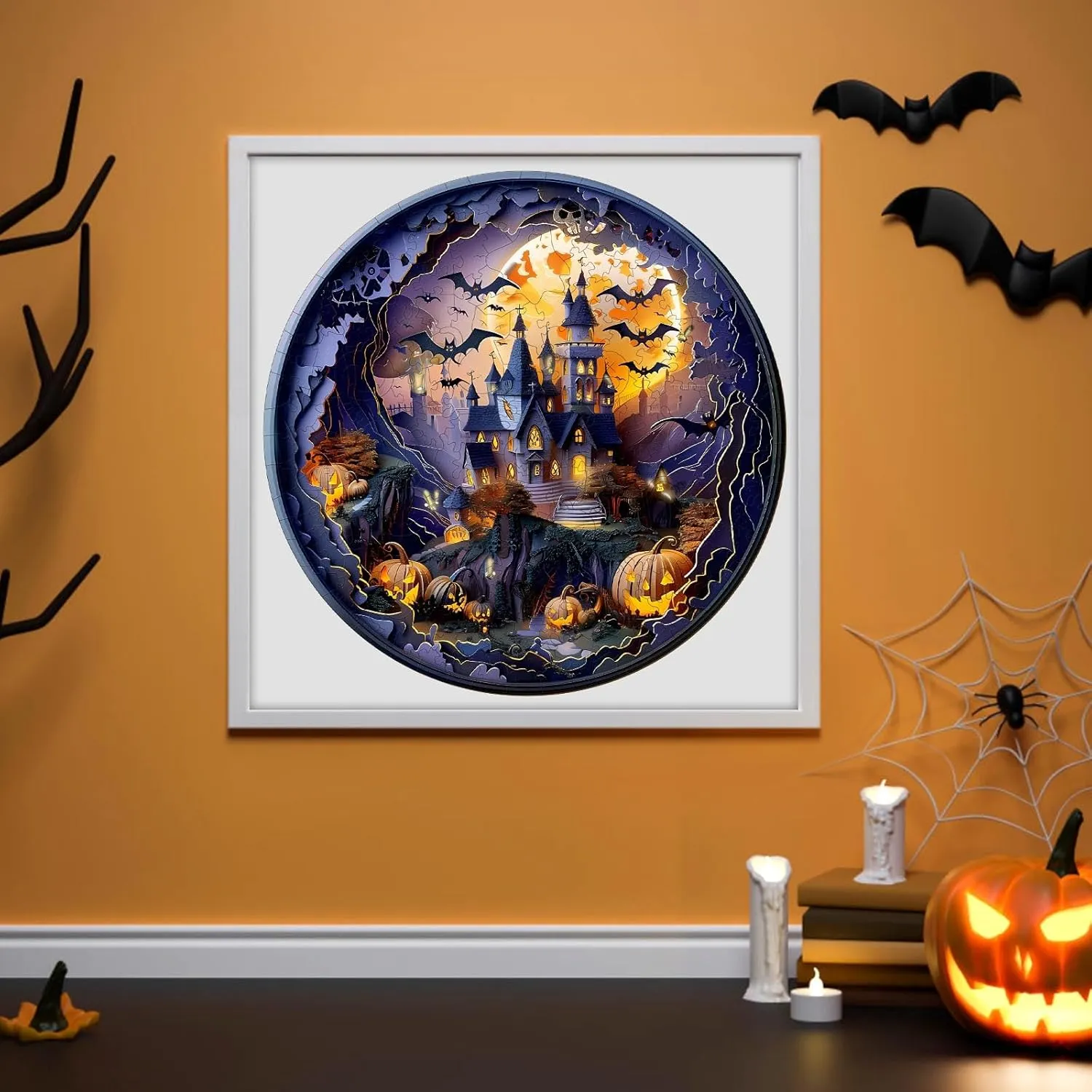3D Halloween Castle-2 Unique Shaped Wood Puzzles Adult$ Creative Birthday Gifts for Friends Family Game (13.4 * 13.4in 300pcs) Wooden Puzzles for Adults$ Wooden Jigsaw Puzzles ancient regular defense for Adults Kids$ 