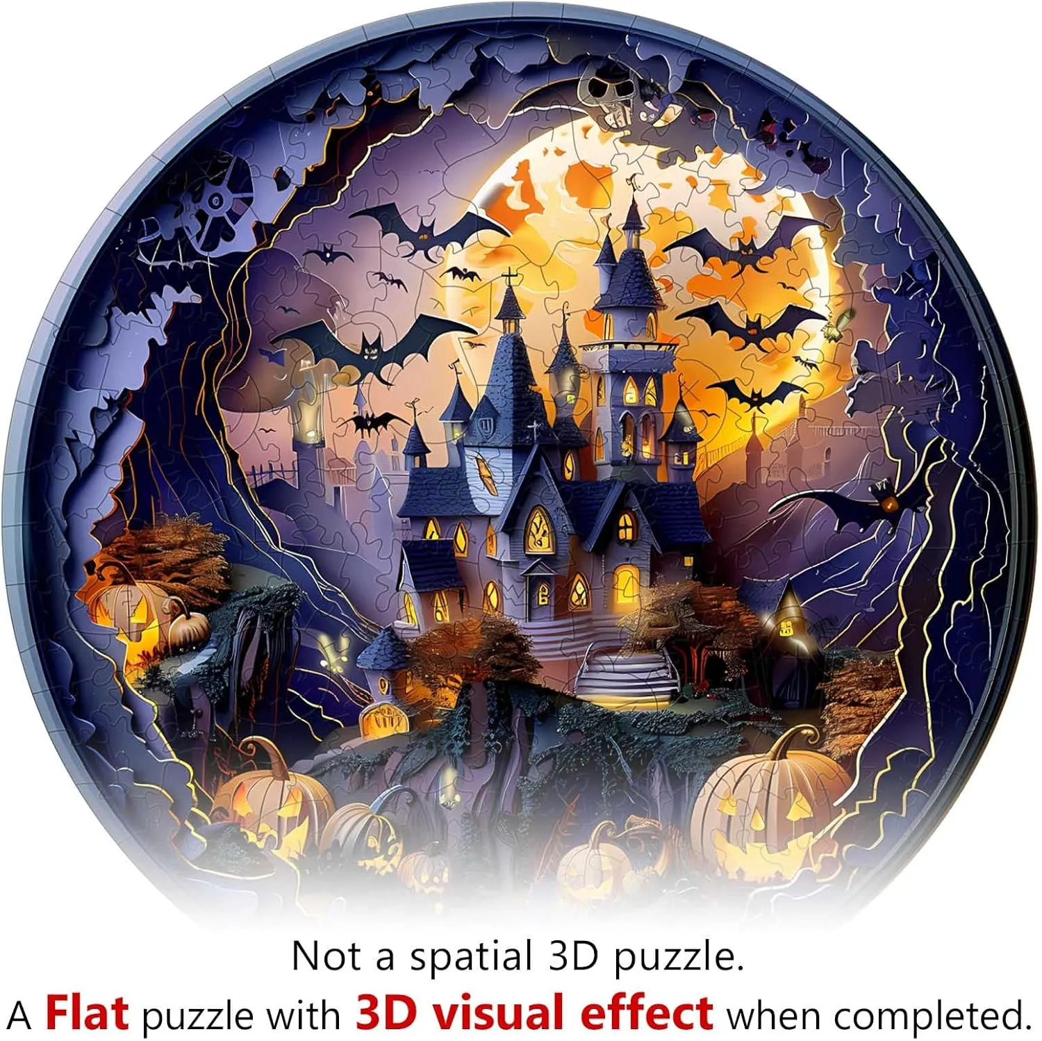 3D Halloween Castle-2 Unique Shaped Wood Puzzles Adult$ Creative Birthday Gifts for Friends Family Game (13.4 * 13.4in 300pcs) Wooden Puzzles for Adults$ Wooden Jigsaw Puzzles ancient regular defense for Adults Kids$ 