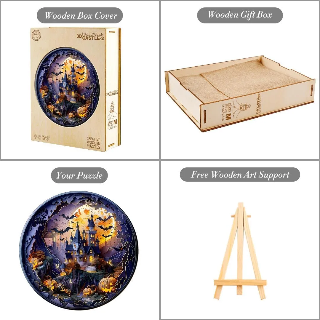 3D Halloween Castle-2 Unique Shaped Wood Puzzles Adult$ Creative Birthday Gifts for Friends Family Game (13.4 * 13.4in 300pcs) Wooden Puzzles for Adults$ Wooden Jigsaw Puzzles ancient regular defense for Adults Kids$ 