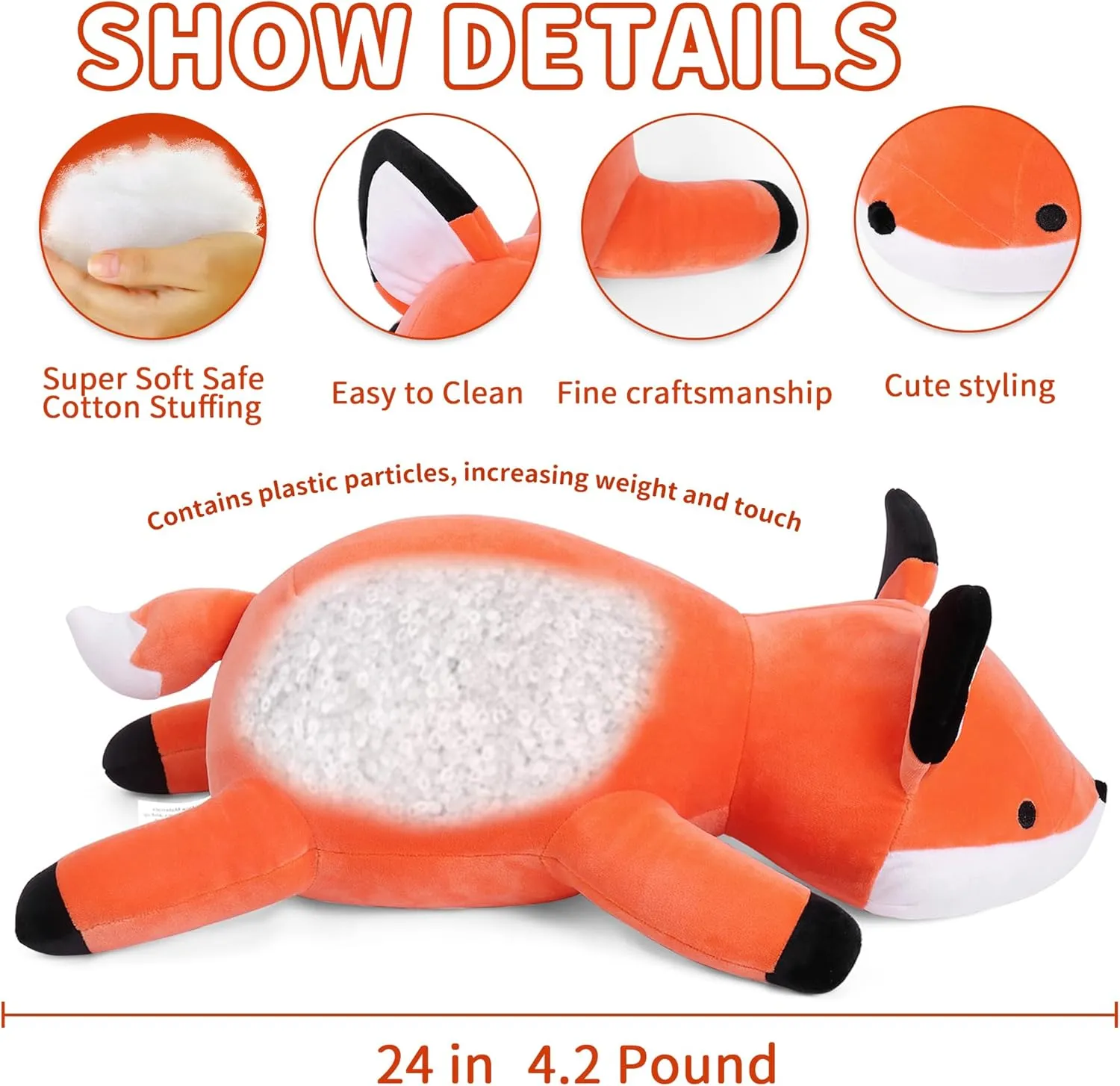 4.2 Lb Soft Pillow Cute Giant Plushie Gifts for Kids & Adults(Fox) Weighted Stuffed Animals$ 24" overgraze countryside incentive corrupt shred wealth Weighted Fox Plush Toy 