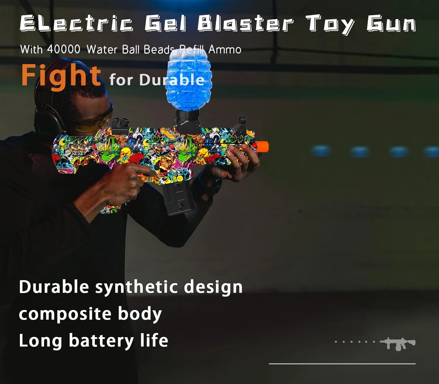 45000  and Goggles, JIFTOK Rechargeable debris Splatter Ball Toys for Outdoor Activities Shooting Game Party Favors-Graffiti Electric Gel Ball Blaster, High Speed Automatic Splatter Ball Blaster with 