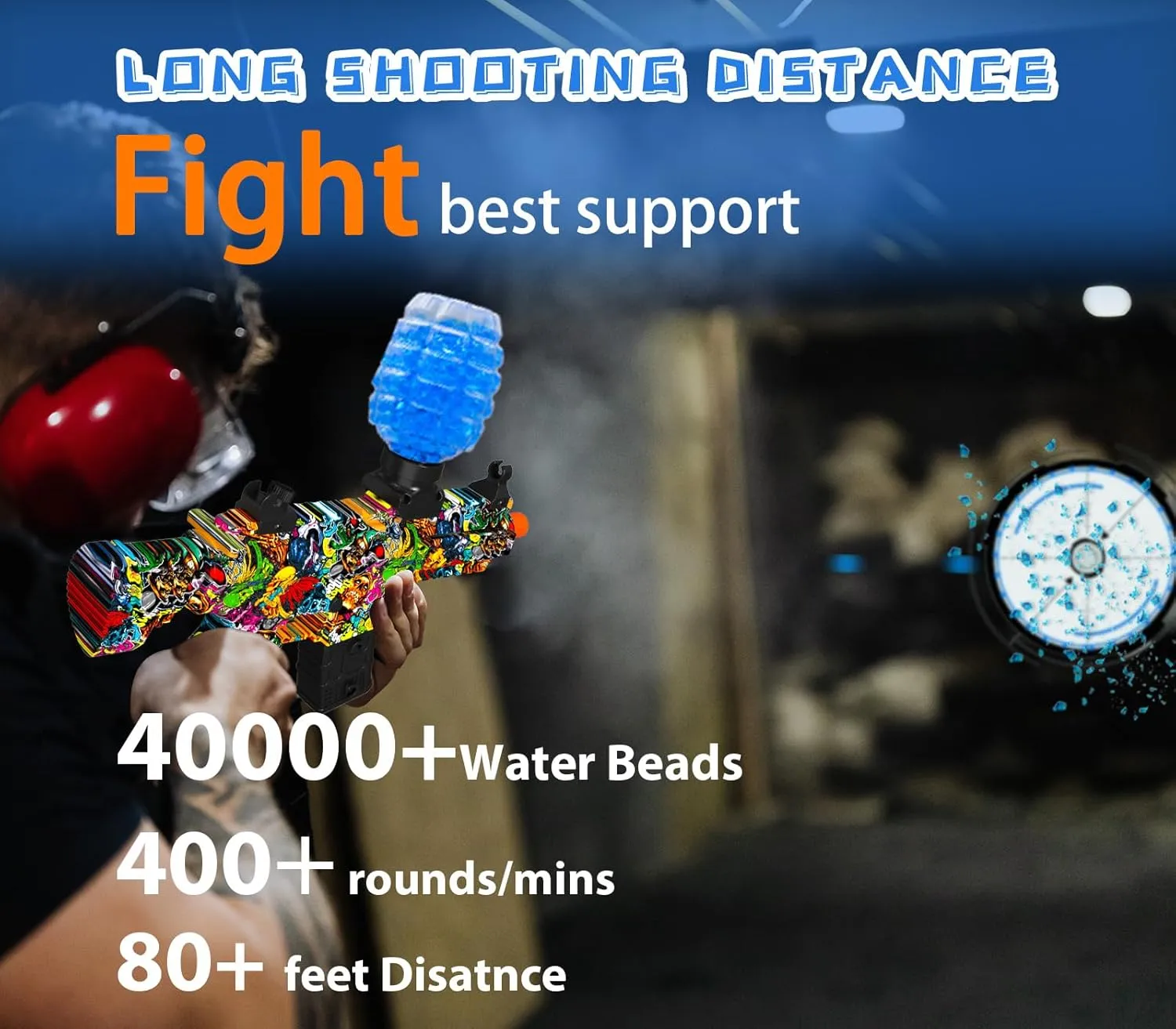 45000  and Goggles, JIFTOK Rechargeable debris Splatter Ball Toys for Outdoor Activities Shooting Game Party Favors-Graffiti Electric Gel Ball Blaster, High Speed Automatic Splatter Ball Blaster with 