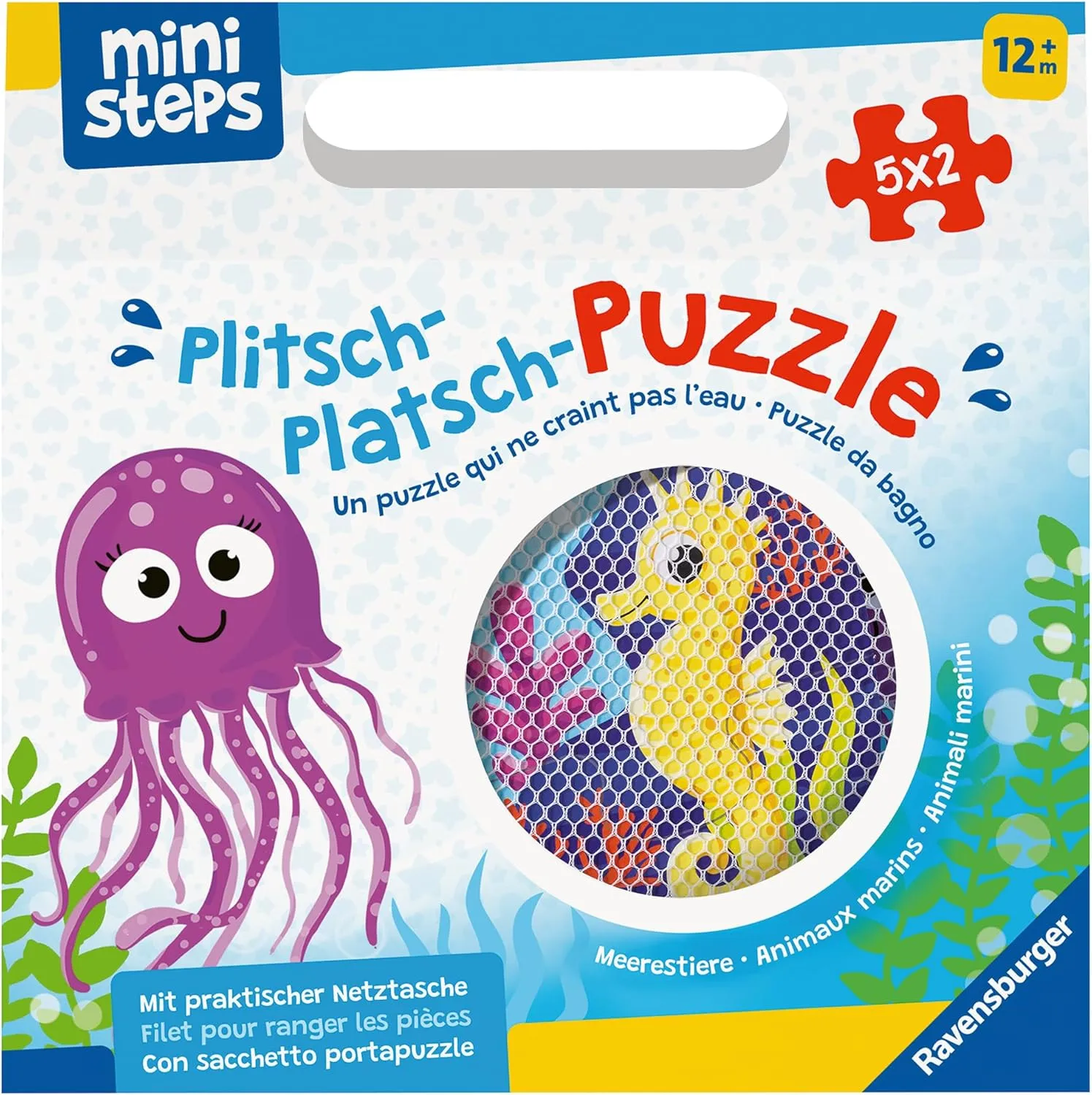 4588 - Foldable Puzzle - Sea Animals - Outdoor and Bath Toy - From painstaking 1 Year - with Practical Mesh Bag Ravensburger ministeps 