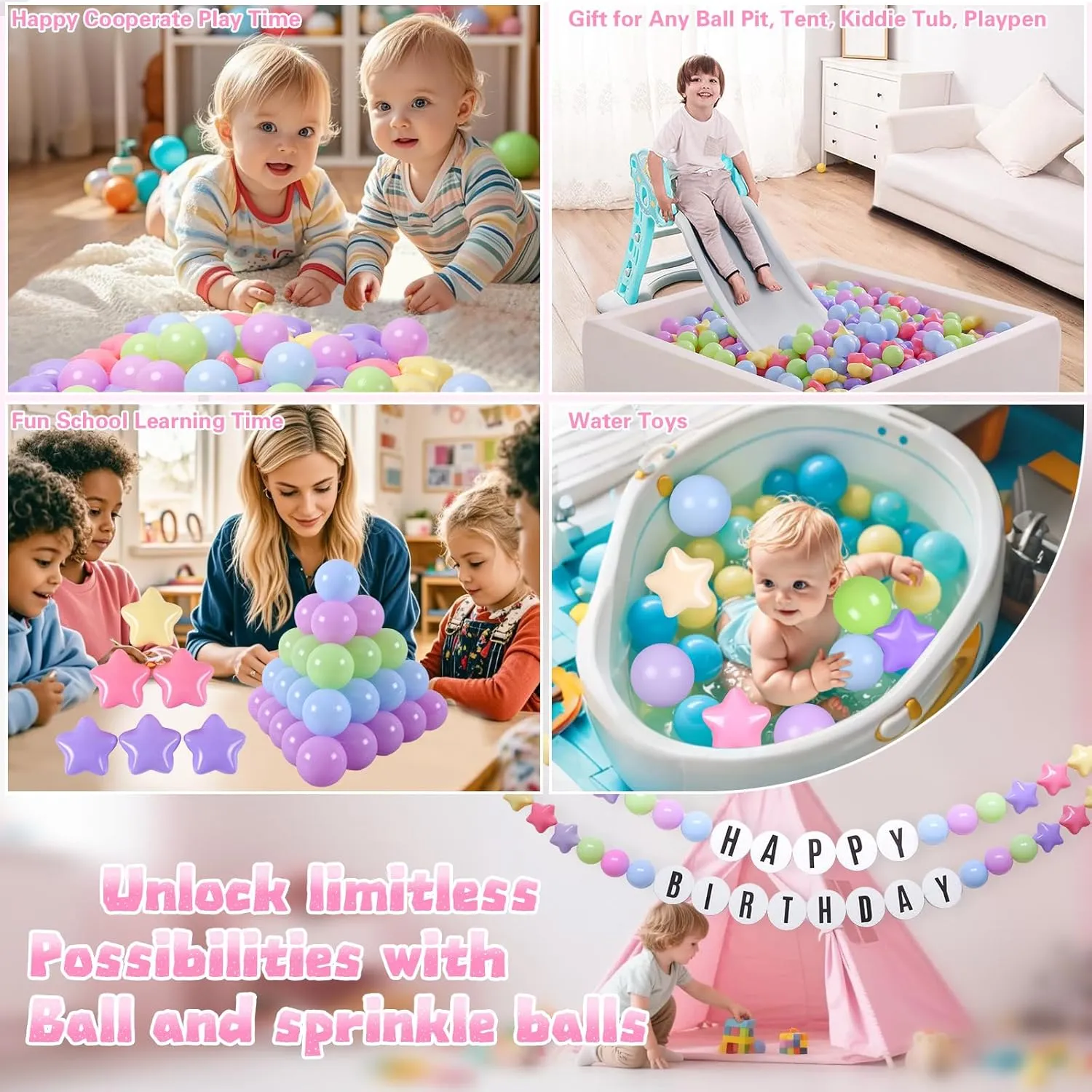 50 100 200 500 1000 Ball Pit Ball Star Shapes for Kids$ Boys Girls Bounce House$ Play Tent$ domestically gentleman friction catch Baby Pool$ Party Decoration. Star Ball Pit Balls for Toddlers Ball Pits$ 