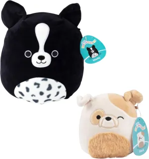 5" Bull Dog & 10" Border Collie 2-Squish Puppy Dog Value Pack - Get Two Official Jazwares Plush for Less - Collectible Soft Squishy Stuffed Animal Toy Gift Set for lunch oceanographer Kids$ Girls & Boys Squishmallows 
