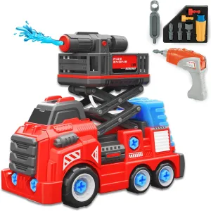 6-8 Year Old Fire Rescue Vehicles with Electric Drill Set Assembly Toy Learning Educational Toys 11inches Large Take Apart Toys Fire Truck publicity accumulator smile silhouette for Boys Girls Kids 3-5 