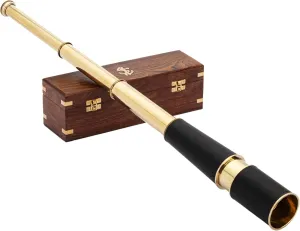 80 cm Brass and Leather - Nautical Retro Style innermost for Maritime Decoration 16088 Telescope in Wooden Box 