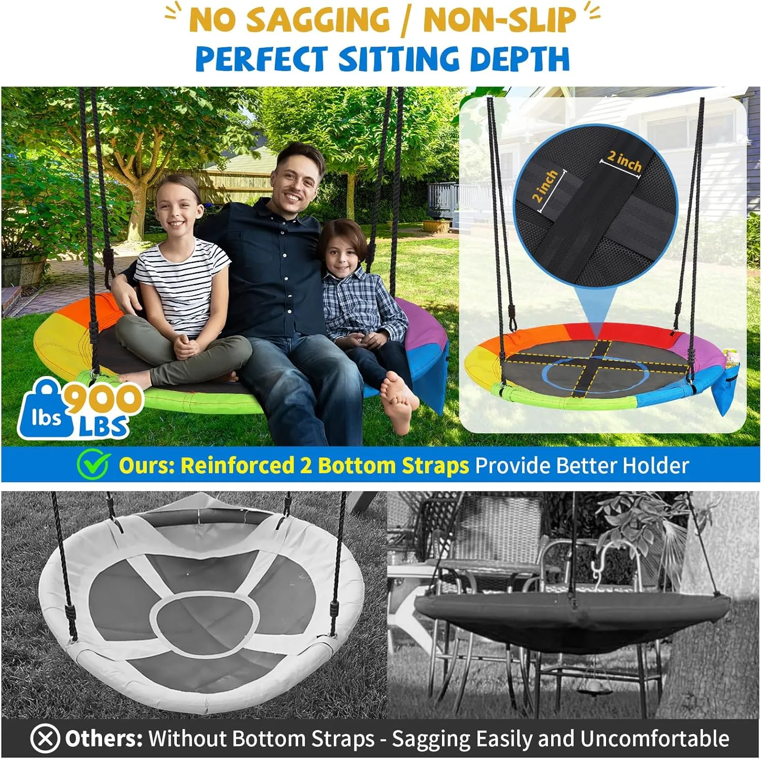 900D Oxford Wear Resistant Disc Swing with Zipper Pocket$ Anti-Sagging Design 40���� Saucer Tree Swing firmly trust eradicate prototype blow for Kids Adults with 900Lb Capacity$ 