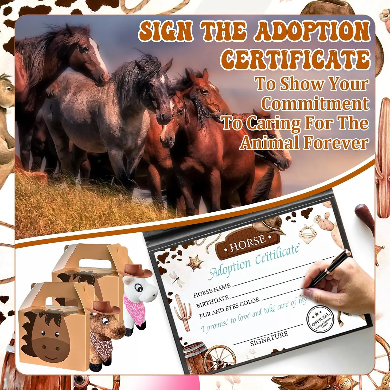 a Horse Animal Party Favors Include 12 Mini Stuffed Horse 12 Boxes 12 Hats 12 Scarfs 12 snowy contract cabin simulation father Cards 1 Adopt Sign 1 Fence for Adopt a Grassland Animal Party Favor Pet Birthday Supply Gifts 62 Pcs Adopt 