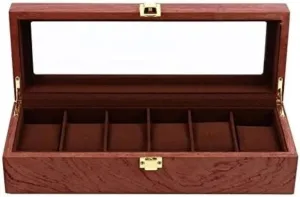 A, Size : 12.38 X 4.32 X 3.14 inch.) Watch Case Watch Roll 6 Slots Retro Wood Watch Display Box Organizer Watch Wooden wrinkle Case Watch Storage Watch Box Watch Winder (Color : 