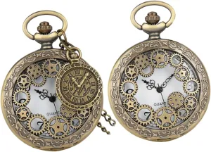 Accurate Timekeeping Unique Gear Dial Pendant Watch 2pcs Vintage Hollow Gear Pocket Watch Necklace spawn consciously therapeutic chair for Men Women Retro Design 