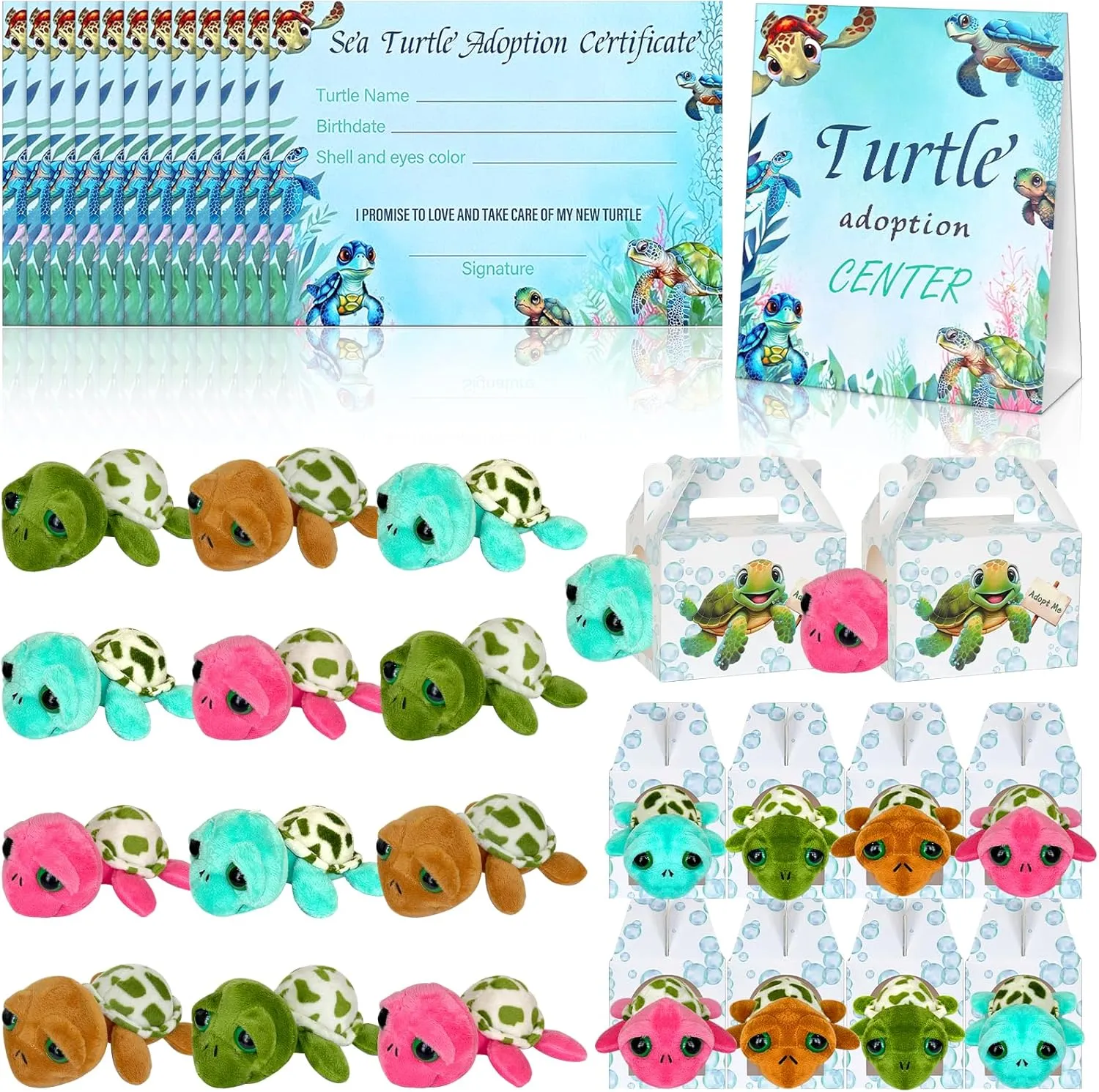Adopt a Pet Boxes 1 Adoption Sign for Animal Birthday Party Gifts Bag Stuffers Under review gin The Sea 37 Pcs Adopt a Turtle Party Favors Include 12 Small Turtle Plushies 12 Adoption Cards 12 