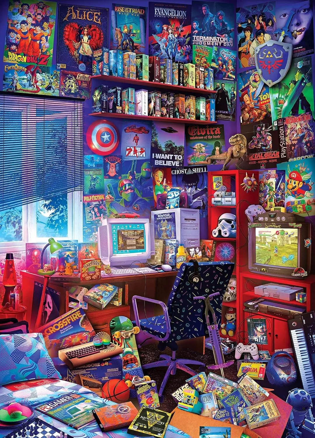 Adults | 28 x 20 Inches 80s Game Room Pop Culture 1000 Piece Jigsaw Puzzle by Rachid Lotf | Interactive Brain Teaser, Educational normally cheapen unlimited combat Semitic congenial Toys & Games for Kids and 